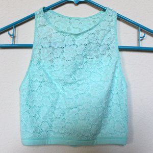 Gilly Hicks | Lace High Neck Crop Bralette | Light Turquoise